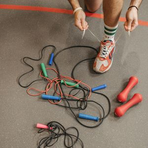 Close up of sports shoes on a professional gym floor